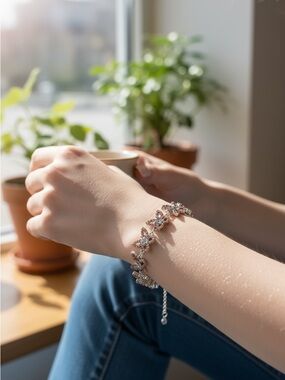 5/8 Delicate Rose Gold Floral Crystal Bracelet for Women